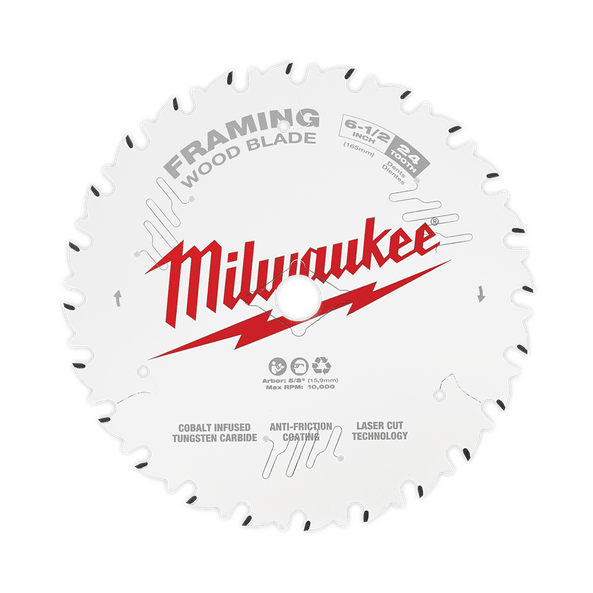 165mm (6-1/2") x 20mm x 24T Circular Saw Blade suit Framing (Hang Sell Pack) 48408620 by Milwaukee