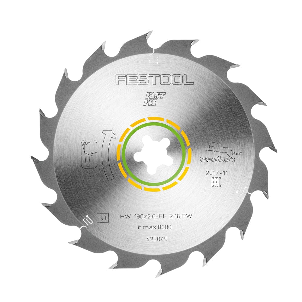 190mm x 2.6mm x 16T Panther Saw Blade 492049 by Festool