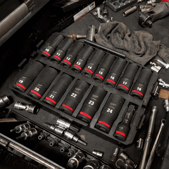 SHOCKWAVE™ 1/2" Drive 16Pce Metric Deep Impact Socket Tray Set 49667056 by Milwaukee