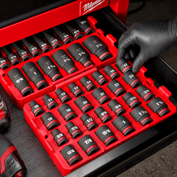 SHOCKWAVE™ 1/2" Drive 27Pce Metric + SAE Standard Impact Socket Tray Set 49667057 by Milwaukee