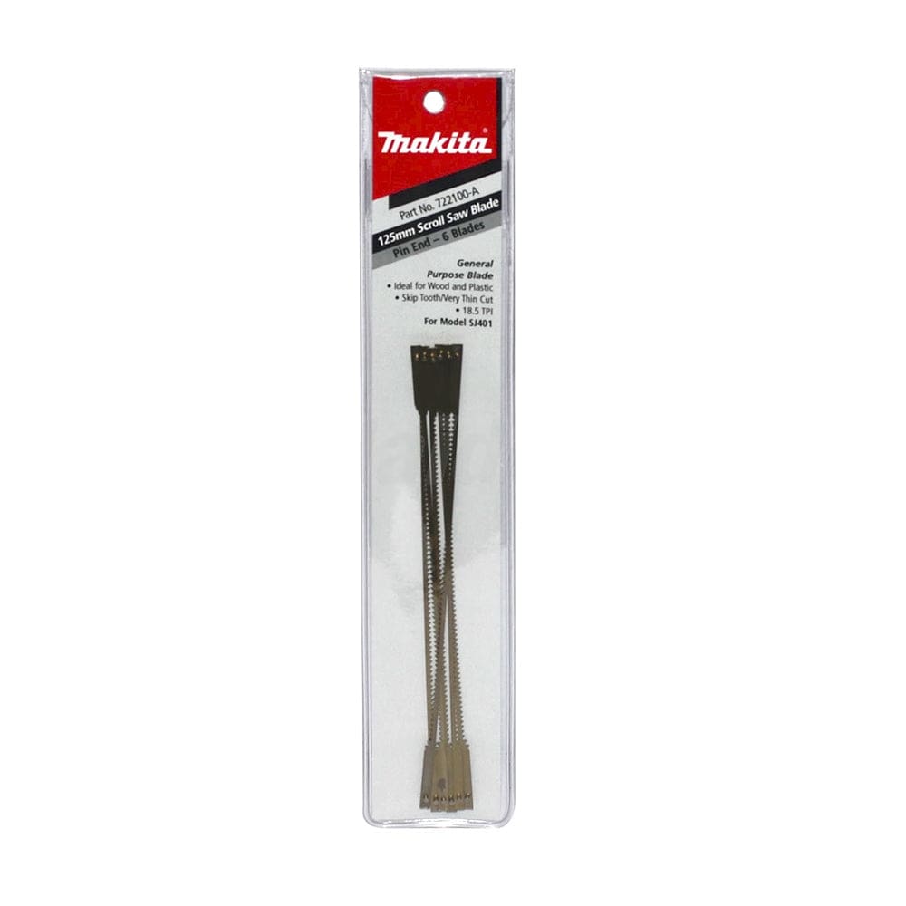 6Pce 125mm (5") 18.5TPI Scroll Saw Blades with Pin End 722100-A by Makita