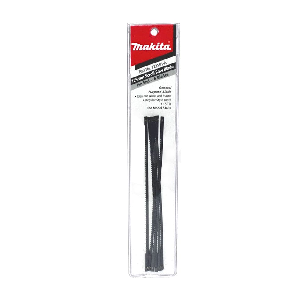 Makita 6Pce 125mm (5") 15TPI Scroll Saw Blades with Pin End 722101-A