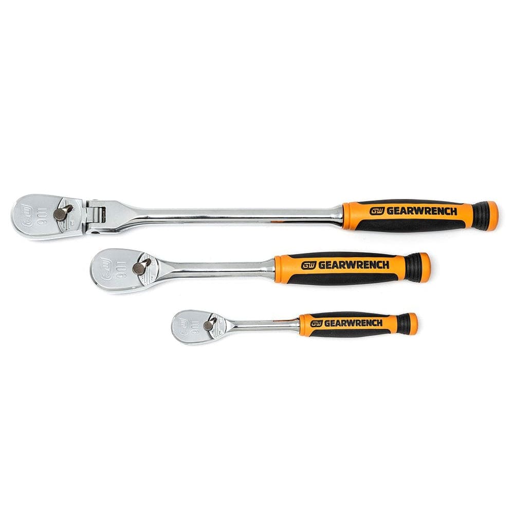 3Pce 1/4" & 3/8" & 1/2" Drive 90 Tooth Dual Material Locking Flex Head Ratchet Set 81298T by GEARWRENCH