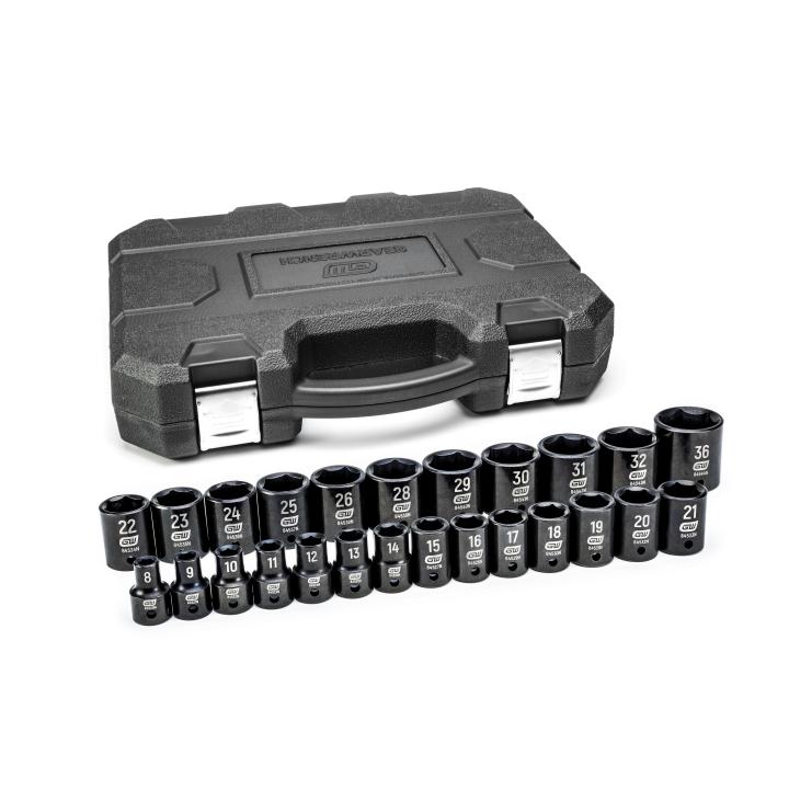 25Pce 1/2” Drive 6 Point Standard Impact Metric Socket Set 84933N by GEARWRENCH