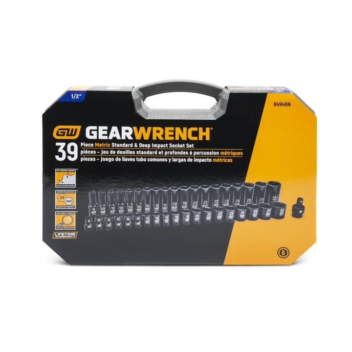 39 Pc 1/2” Drive 6 Point Standard & Deep Impact Metric Socket Set 84948N by GEARWRENCH