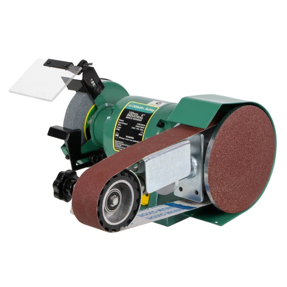 150mm (6") Industrial Bench Grinder with 915mm x 50mm Linishing Attachment AA362W6 (808439) by Abbott & Ashby