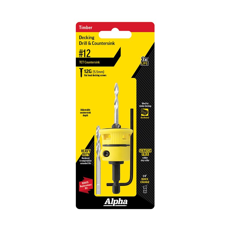 No.12 Decking Countersink TCT with Spare Drill and Hex Key ASD120 by Alpha