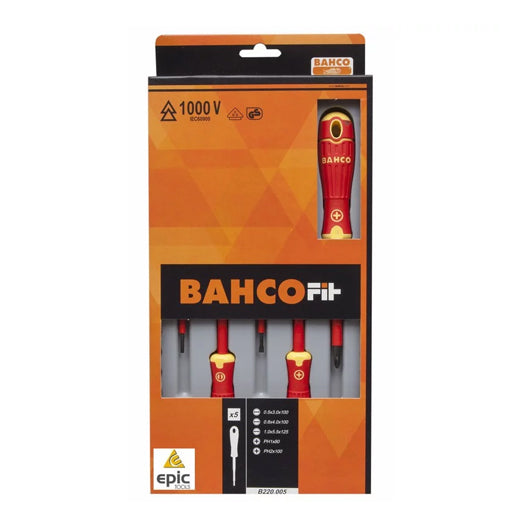 5Pce 1000V Electricians Insulated Screwdriver Set B220.005 by Bahco