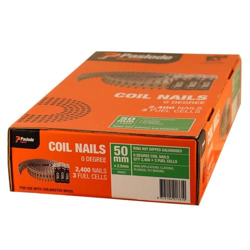 50mm x 2.5mm Coil Nails Galvanised (2400Pce + 3 Fuel Cells) B40022 by Paslode