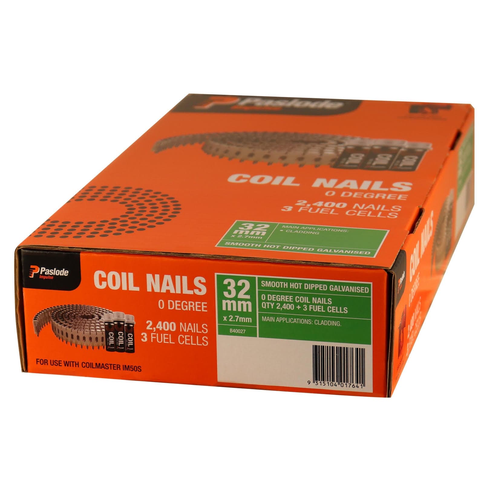 32mm x 2.7mm Coil Nails Galvanised (2400Pce + 3 Fuel Cells) B40027 by Paslode