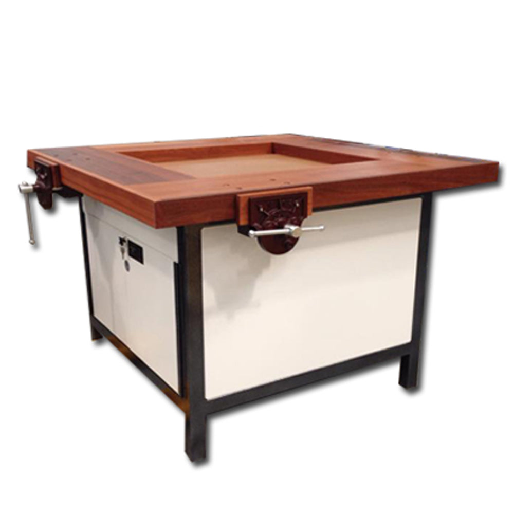 Jarrah Work Bench with Lockable Base Cabinet & Vices *Education Edition* by Beyond Tools