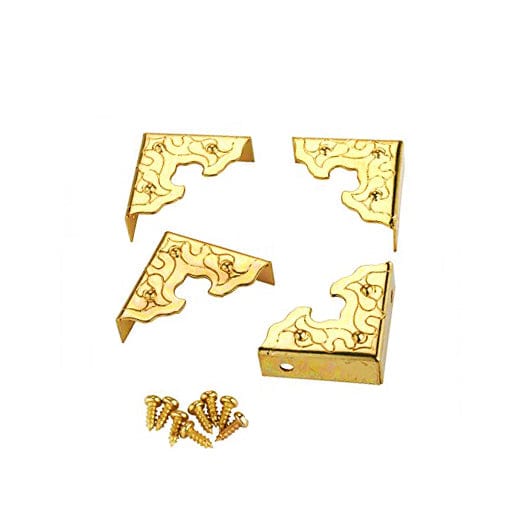25 x 25 x 8mm x 4Pce Brass Plated Decorated Box Corners BMC04