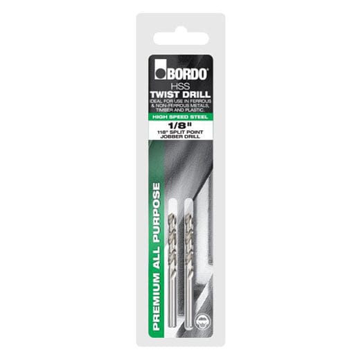 1/8" Carded Bright HSS Jobber Drill Bit 2Pce Clam 2006-1/8S by Bordo