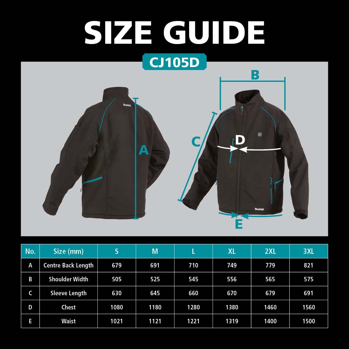 Medium 12V Black Heated Jacket CJ105DZM by Makita