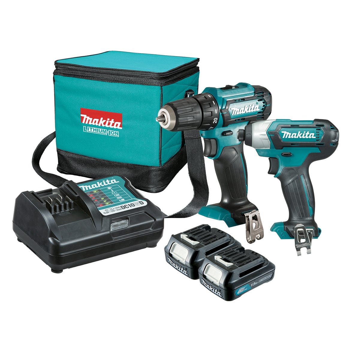 2Pce 12V 1.5Ah Drill Driver + Impact Driver Kit CLX224 by Makita