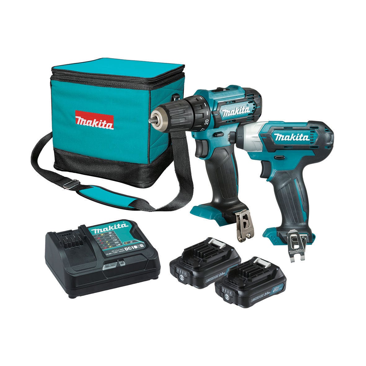 2Pce 12V 2.0Ah Drill Driver + Impact Driver Kit CLX224SA by Makita