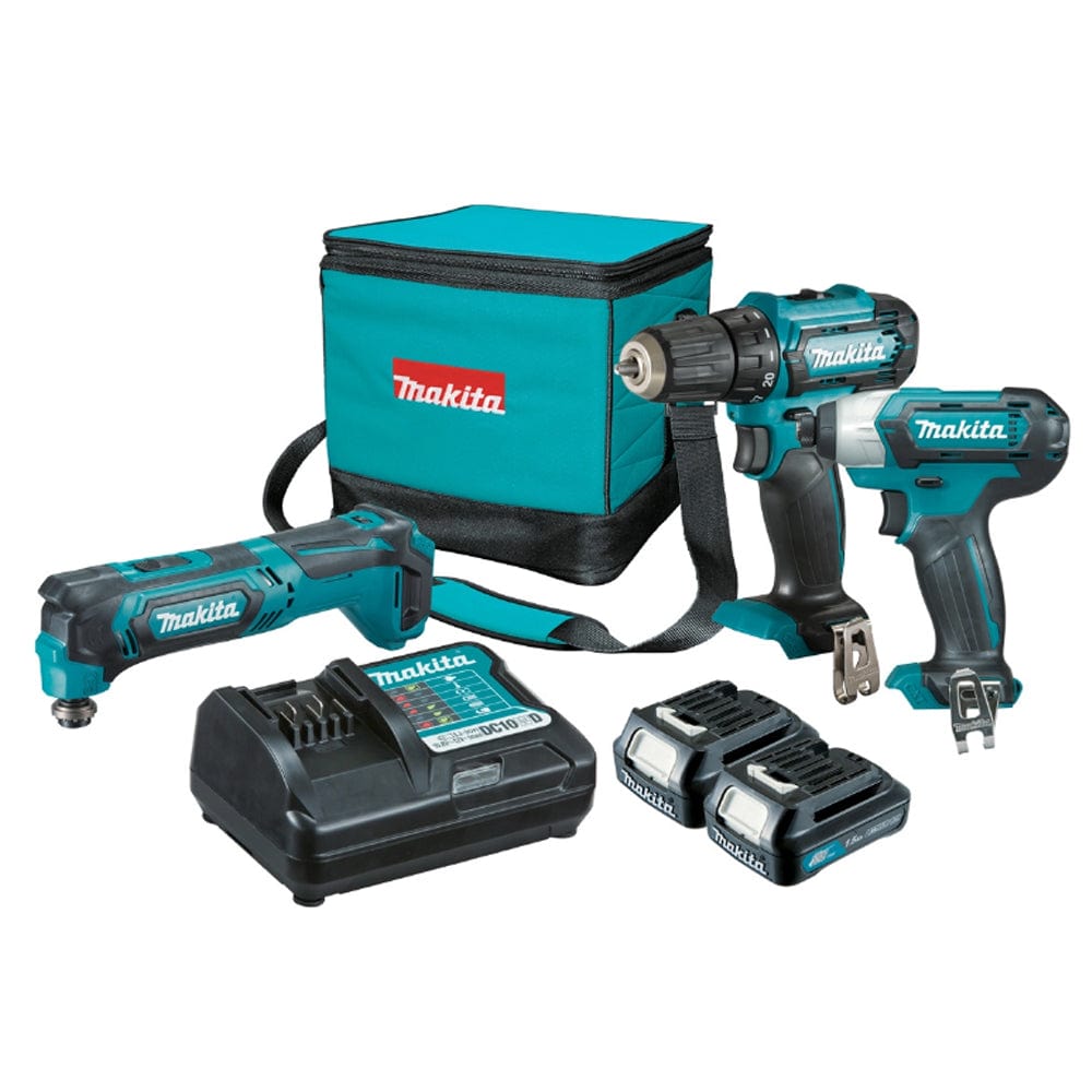 3Pce 12V 1.5Ah Drill Driver + Impact Driver + Multi Tool Kit CLX307 by Makita