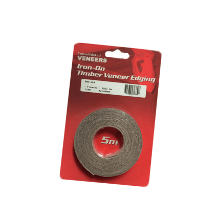 Consolidate Veneers 5m x 22mm x 0.4mm Pre-Glued (Iron-on) (Hang Sell Pack) Jarrah Timber Veneer Edging