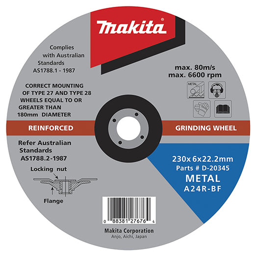 230mm x 6mm x 22.2mm Metal Grinding Disc D-20345 by Makita