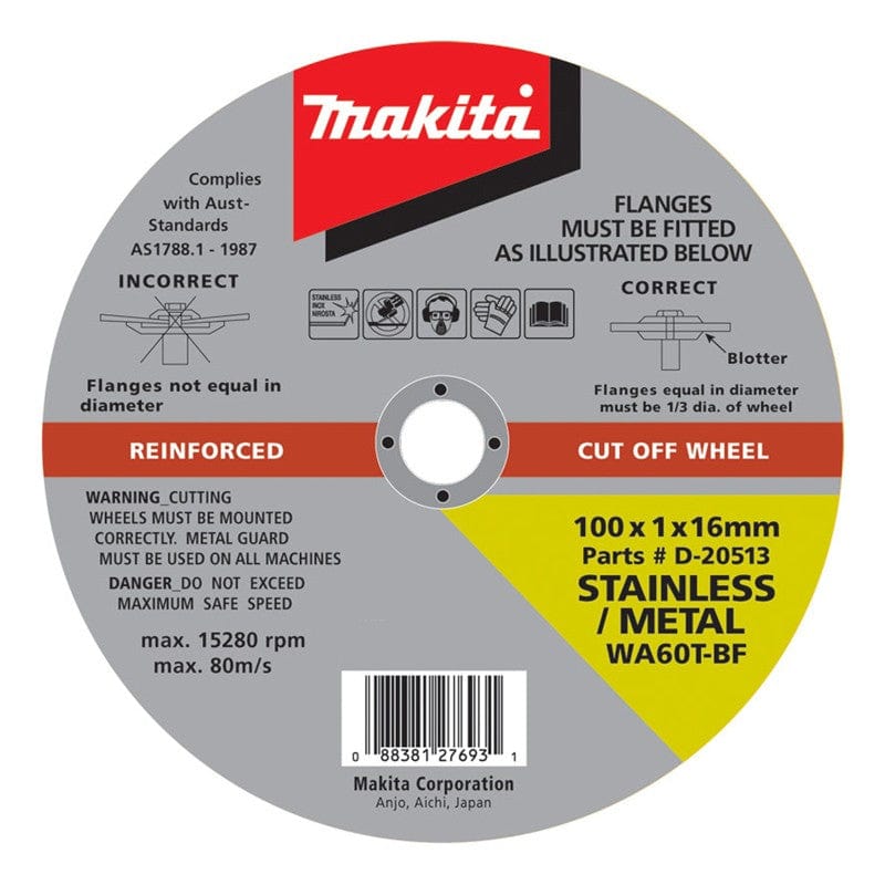 Makita 100mm x 1mm x 16mm Inox Metal Cutting Grinder Discs D-20513
