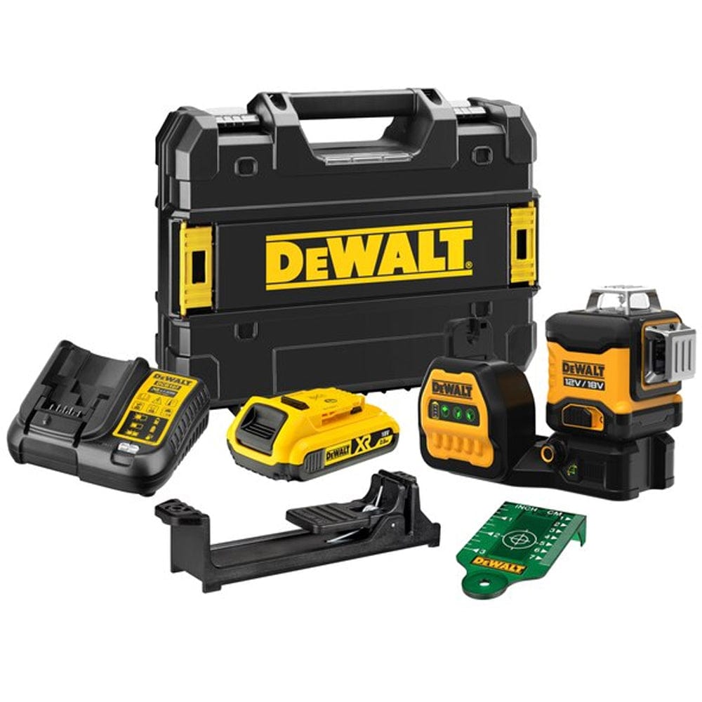 18V 2.0Ah 3 X 360° Green Beam Multi-Line Laser Level Kit DCE089D1G18-XE by Dewalt