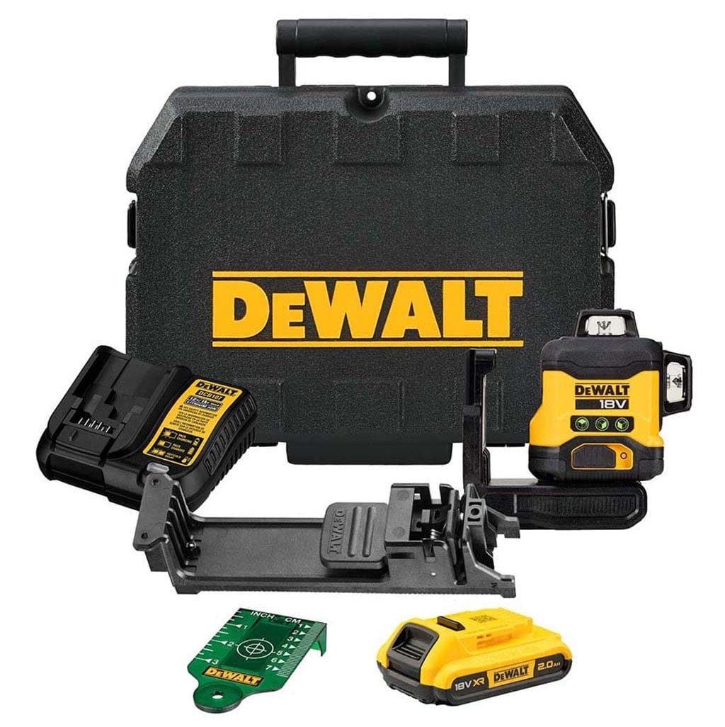 DeWalt 18V 2.0Ah Laser XR 3 x 360° Green Beam Multiline Laser Kit DCLE34031D1-XE