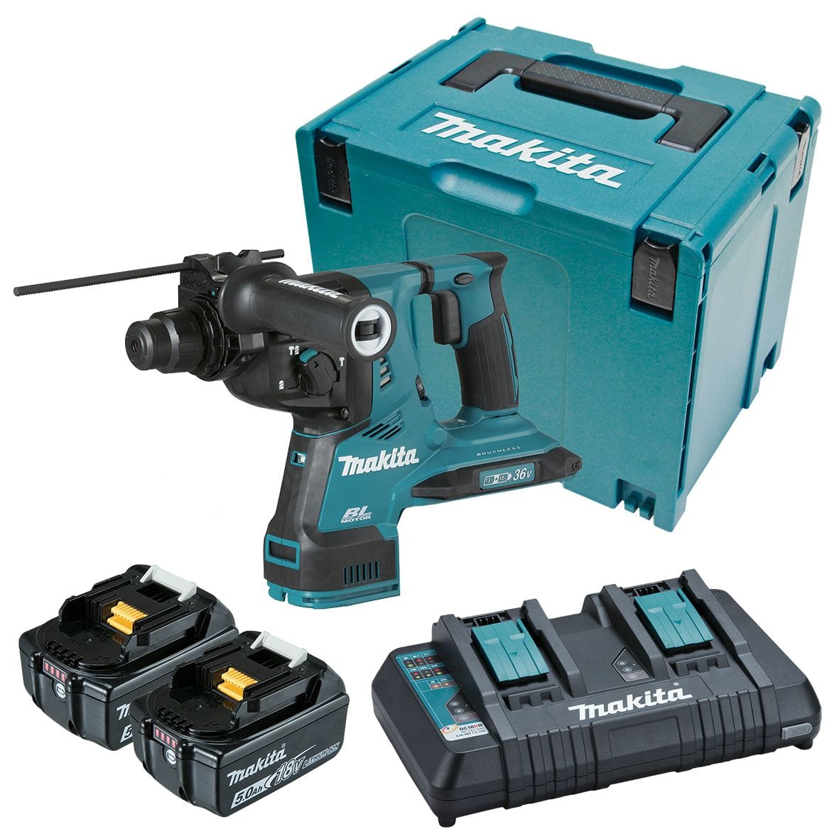 36V (18Vx2) 5.0Ah 28mm Brushless AWS** SDS-Plus Rotary Hammer Kit DHR282PT2J by Makita