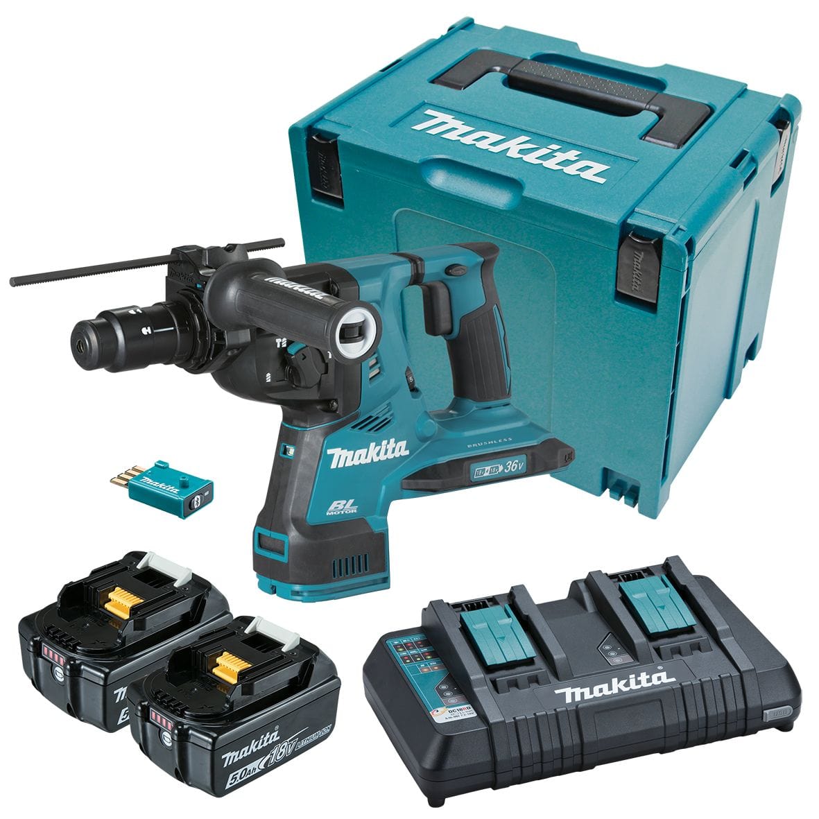 36V (18Vx2) 5.0Ah 28mm Brushless AWS SDS-Plus Rotary Hammer Kit DHR283PT2JU by Makita