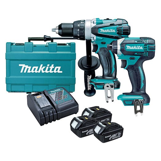 2Pce 18V 3.0Ah Hammer Drill + Impact Driver Kit DLX2145X1 by Makita