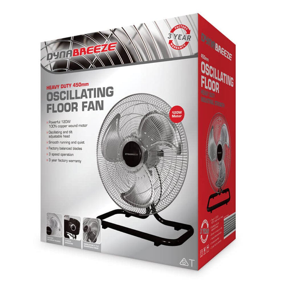 450mm (18") 120W Heavy Duty Oscillating Floor Fan FA-23082 by Dynabreeze