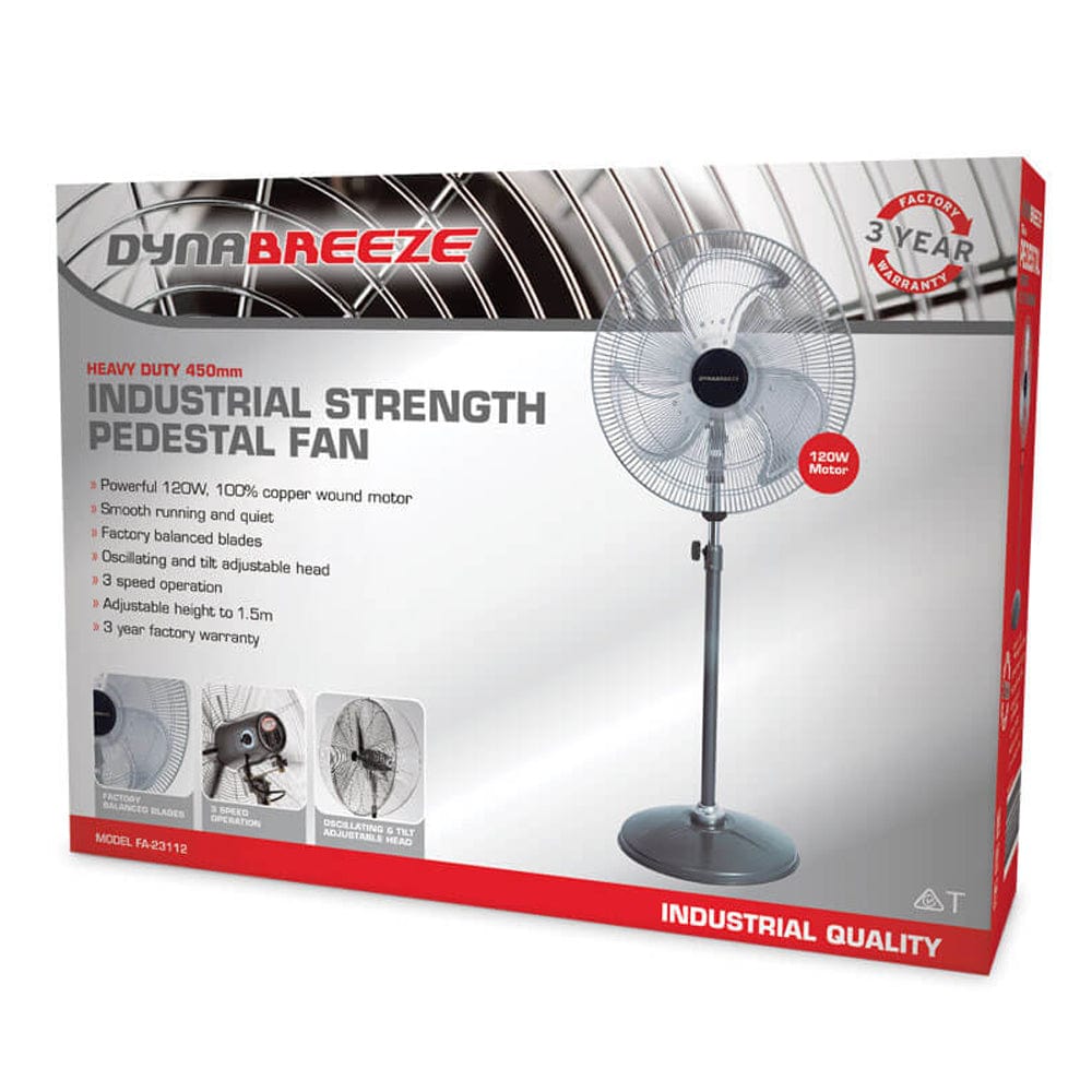 450mm (18") 120W Heavy Duty Industrial Strength Pedestal Fan FA-23112 by Dynabreeze