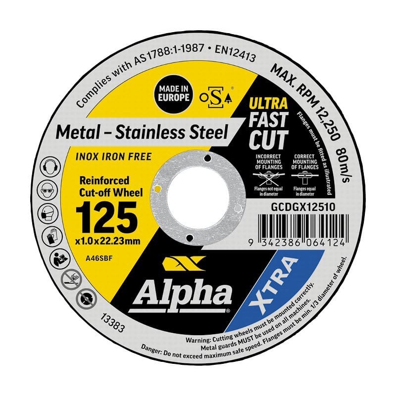 Metal - Stainless Steel Abrasive Cutting Discs 125mm x 1mm Xtra Tub (100Pce) *Bonus Free Panther Snips* GCDGX12510-100BP by Alpha