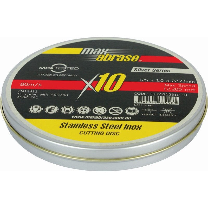 Metal - Stainless Steel Abrasive Cutting Disc 125mm x 1mm Silver Series (10Pce) GCDSS12510-10 by Sheffield
