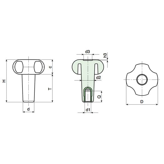 52mm x 61mm 4 Lobe Handwheel with Elongated Hub and Threaded Female Insert G734 Series G73450.T40M1001 by Boteco
