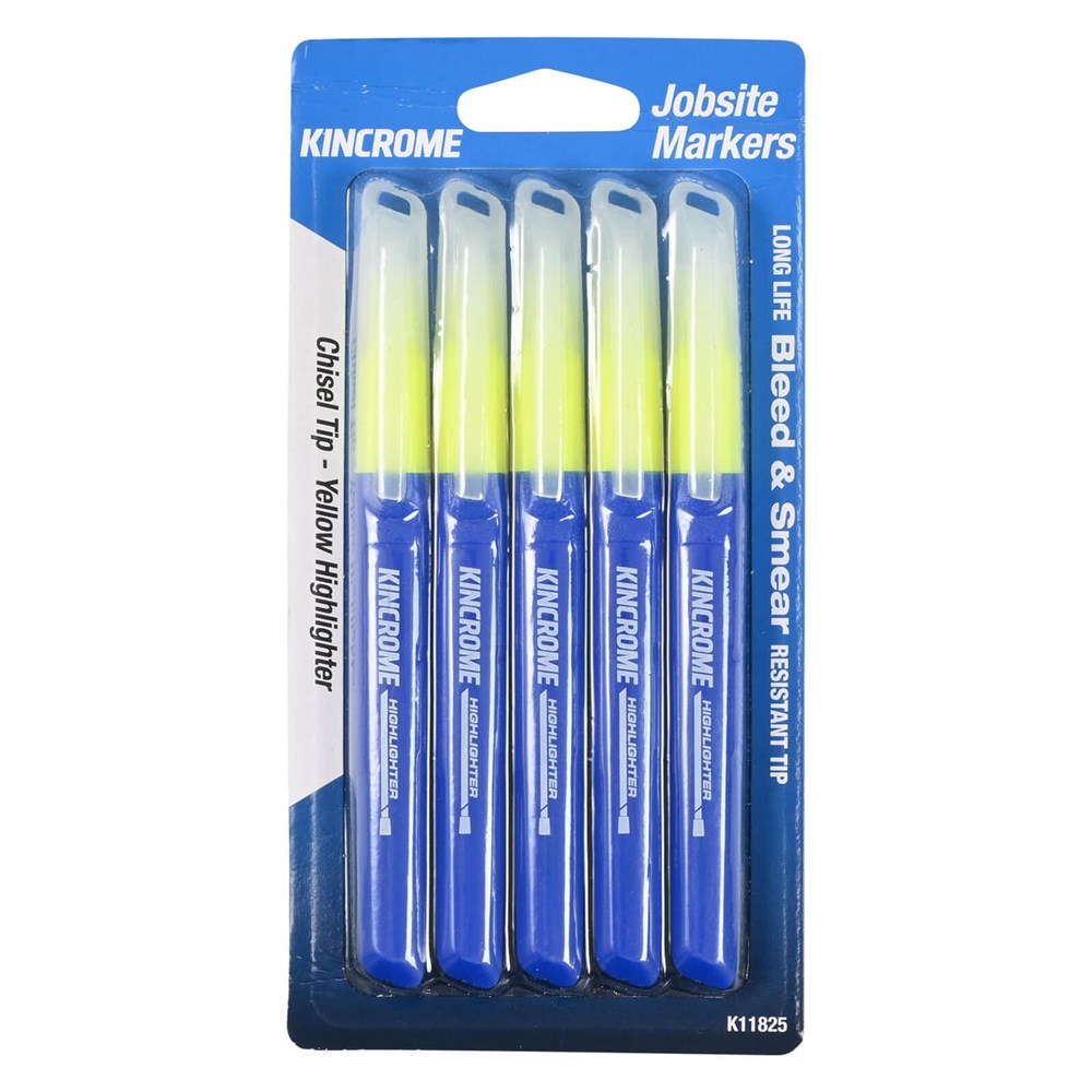 5Pce Yellow Chisel Tip Highlighter Pack K11825 by Kincrome
