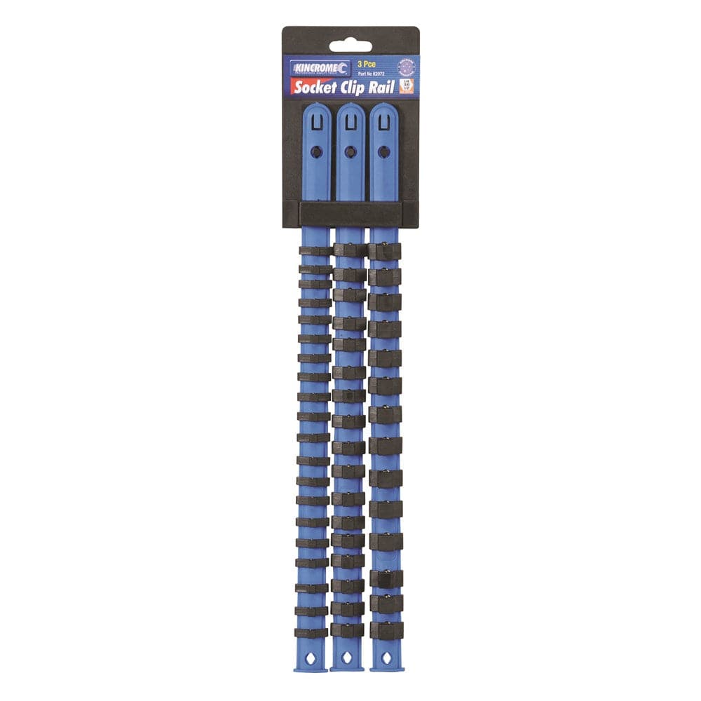 3pce 1/4", 3/8", 1/2" Drive Socket Rail including 17 Clips K2072 by Kincrome