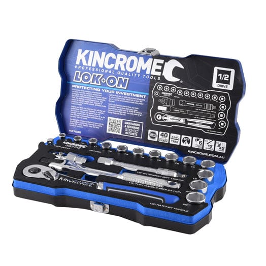 18Pce Socket Set 1/2" Drive Metric Lok-On K27020 By Kincrome