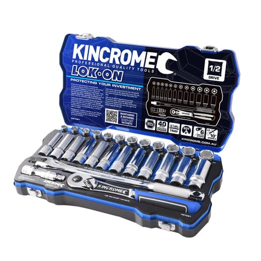 28Pce Socket Set 1/2" Lok-On STD + Deep Metric K27021 By Kincrome