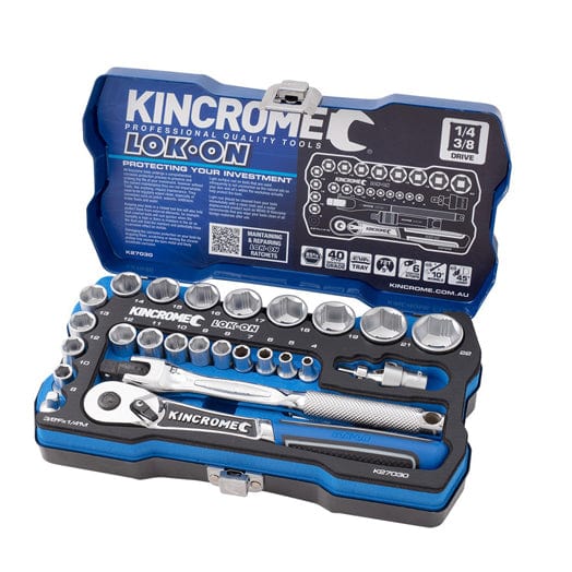 26Pce Socket Set 1/4" + 3/8" Metric Lok-On K27030 By Kincrome