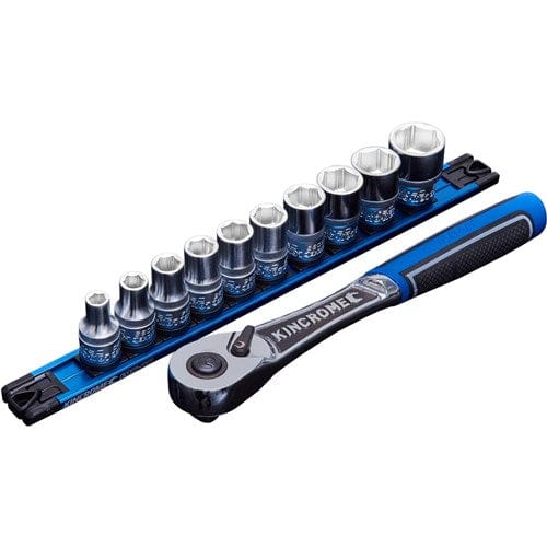 11Pce 1/2" Drive Metric LOK-ON Socket Set Twist-Lock Rail K27044 By Kincrome