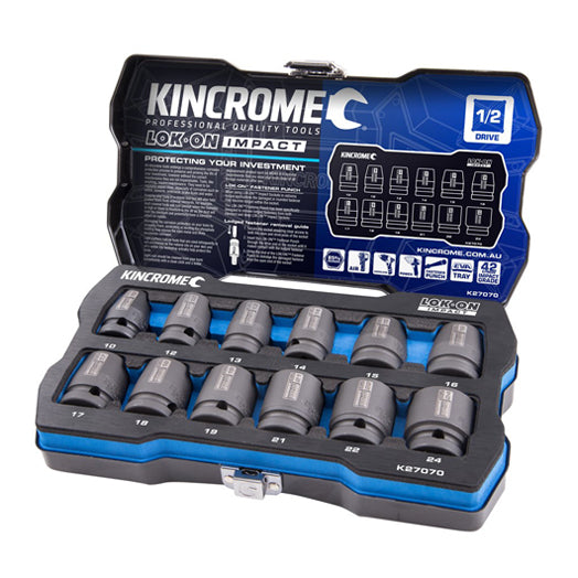 12Pce 1/2" Drive 10-24mm Metric Lokon Impact Socket Set K27070 by Kincrome