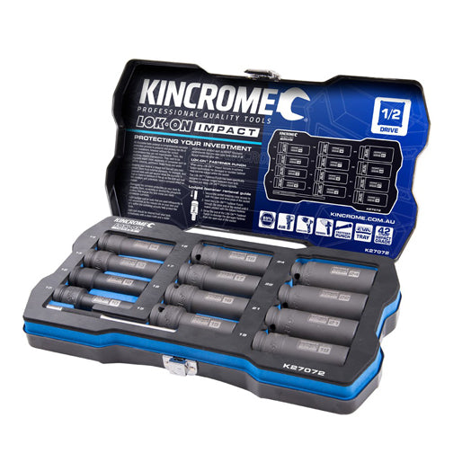 12Pce 1/2" Drive 10-24mm Metric Deep Impact Lokon Socket Set K27072 by Kincrome