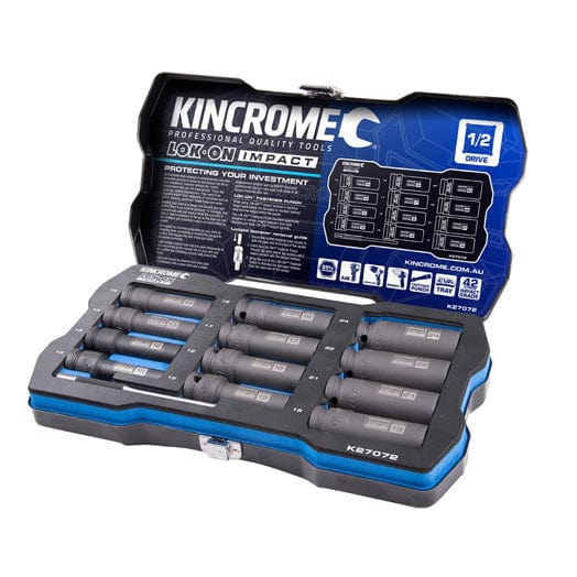 Kincrome LOK-ON™ Deep Impact Socket Set 12Pce 1/2" Drive 10-24mm Metric K27072