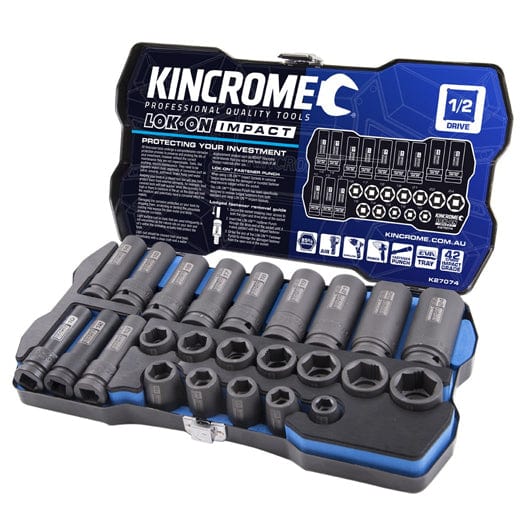 24Pce 1/2" Drive LOK-ON Deep Impact Socket Set K27074 By Kincrome