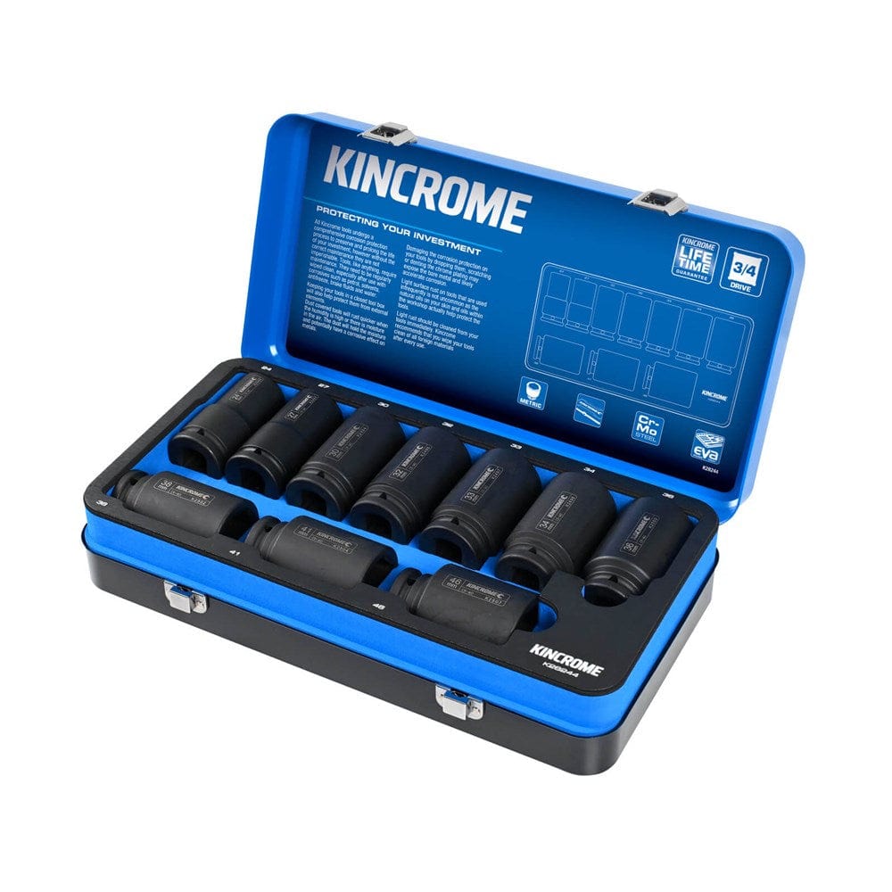 10Pce 3/4" Impact Drive Socket Set Deep Metric K28244 By Kincrome