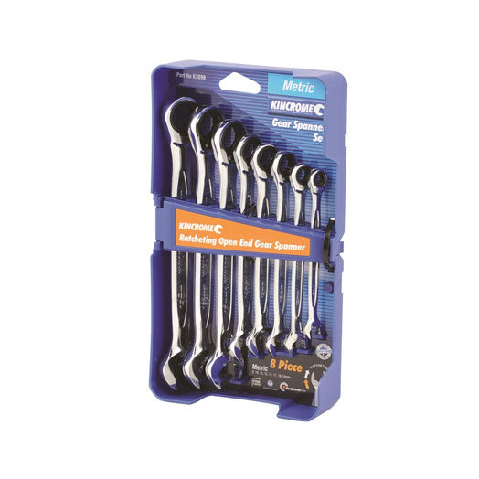 8Pce Combination Ratcheting Open End Gear Spanner Set K3098 by Kincrome