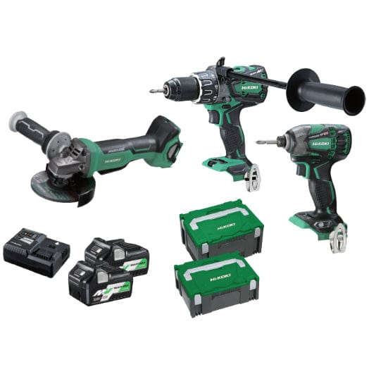 3Pce 36V Brushless Hammer Drill + Impact Driver + Angle Grinder Kit KC36DDBL(HRZ) by HiKOKI