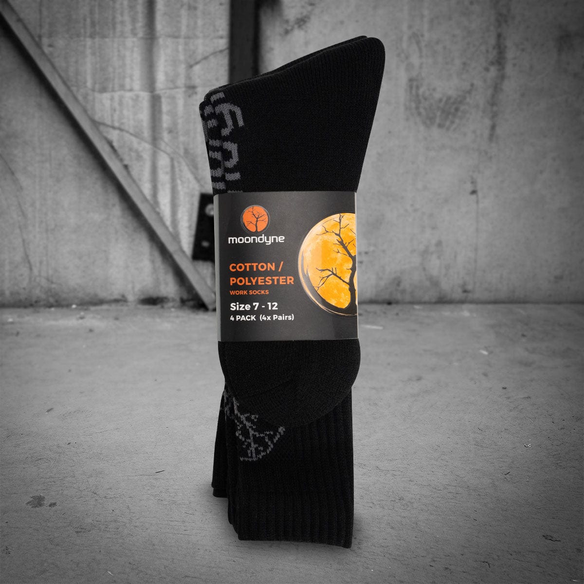 4 Pair Polyester Cotton Socks Black Size 7-12 M00C0712-4BK by Moondyne