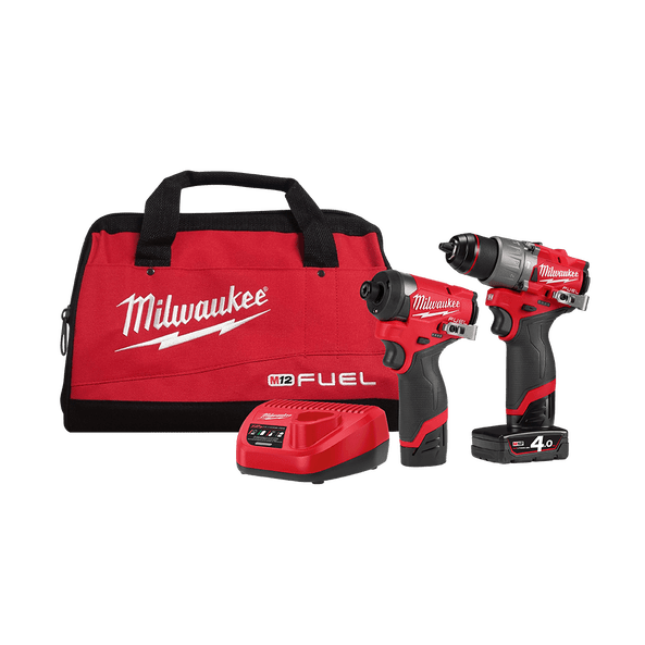 2Pce 12V 2.0Ah/4.0Ah FUEL™ Hex Impact Driver + Hammer Drill Kit M12FPP2A2422B by Milwaukee