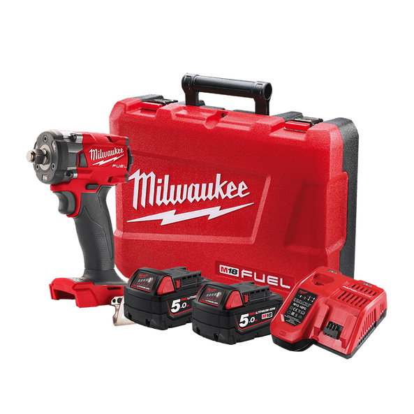 18V 1/2" FUEL Compact Impact Wrench with Friction Ring Kit M18FIW2F12-502C by Milwaukee
